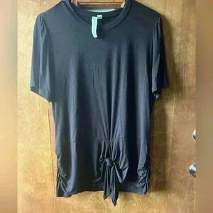 Grace & Karma Black Tie Front Ruched Sides Drop Waist Top -